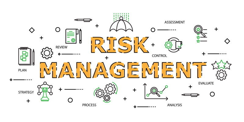 A vector with a set of icons illustrating the concept of Risk Management with words related to the same.