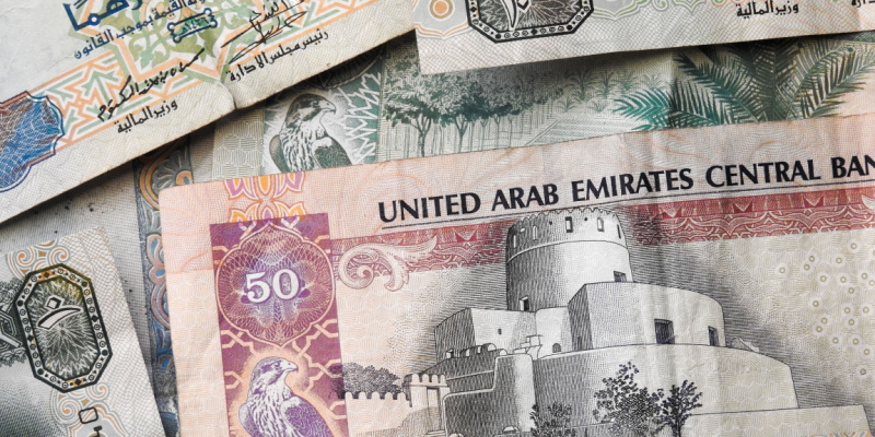 Banknotes of the United Arab Emirates (UAE) of different types and years illustrate UAE’s financial year & tax planning strategies.